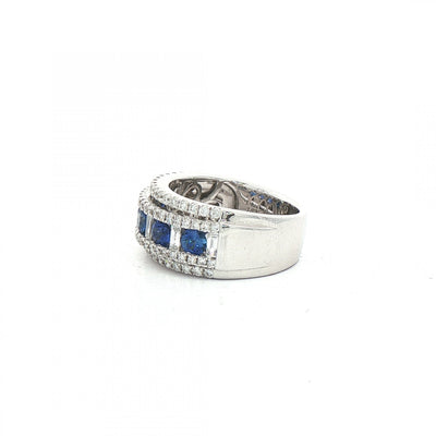 0.92ct Sapphire & 0.88ct Natural Diamond Brilliant Cut Rows with Baguettes in 18ct White Gold