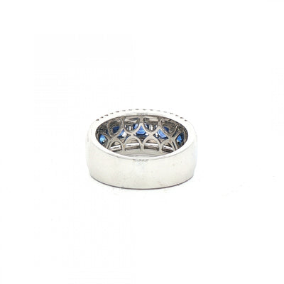 0.92ct Sapphire & 0.88ct Natural Diamond Brilliant Cut Rows with Baguettes in 18ct White Gold