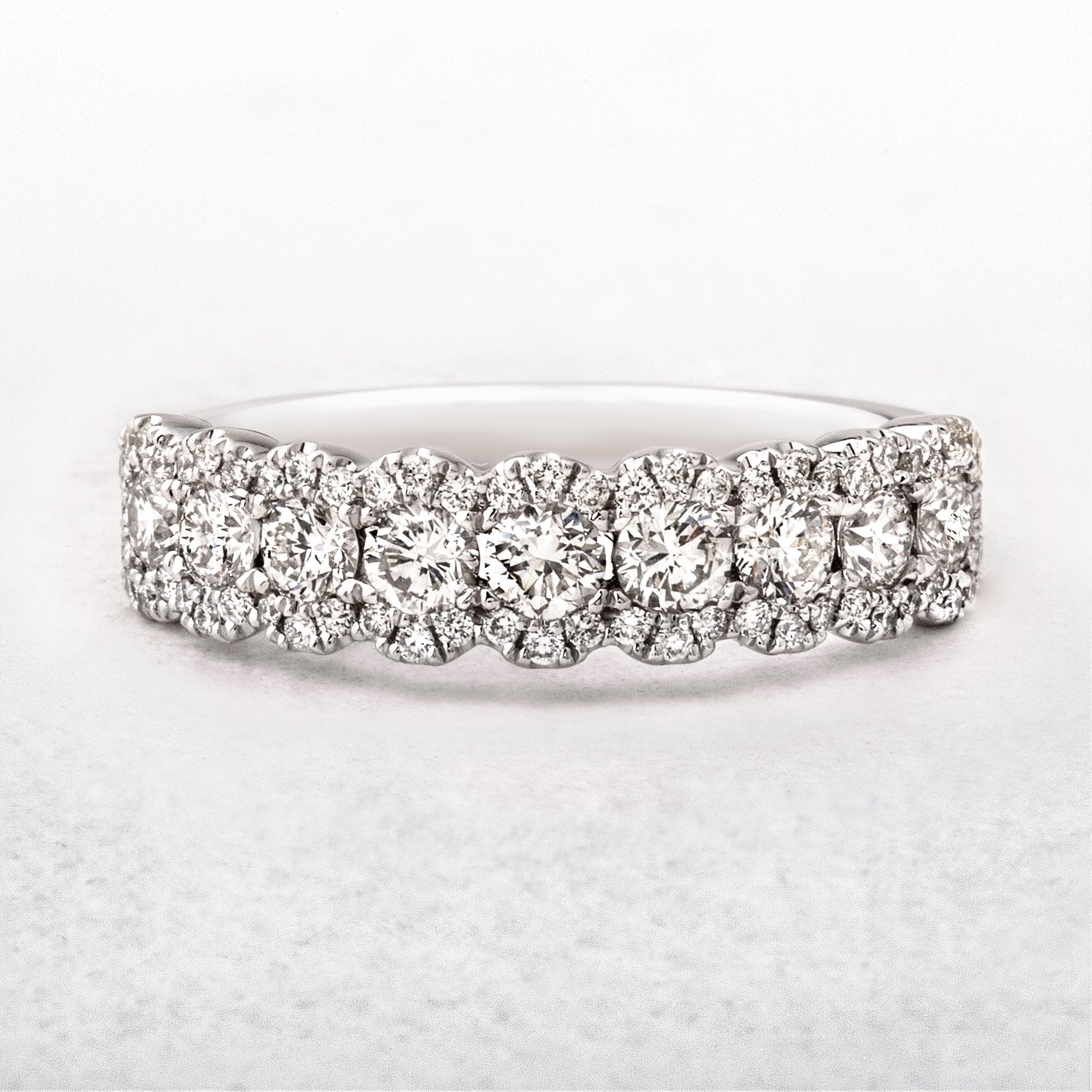 0.93ct Natural Diamond Nine Stone Round Cut Halo Ring Set In 18ct White Gold