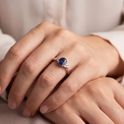 0.93ct Sapphire & 0.30ct Natural Diamond Ring in 18ct White Gold