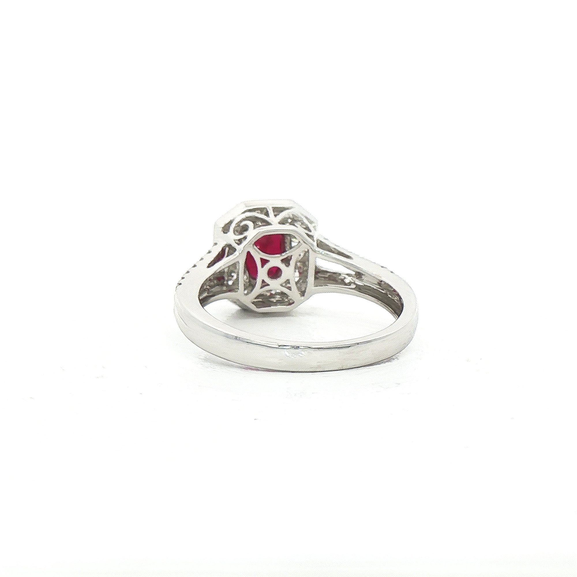0.95ct Oval Ruby & Natural Diamond Cluster 0.60ct with Diamond Split Band in 18ct White Gold