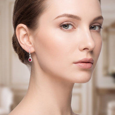 0.95ct Ruby and 0.50ct Natural Diamond Pear Drop Earring in 18ct White Gold