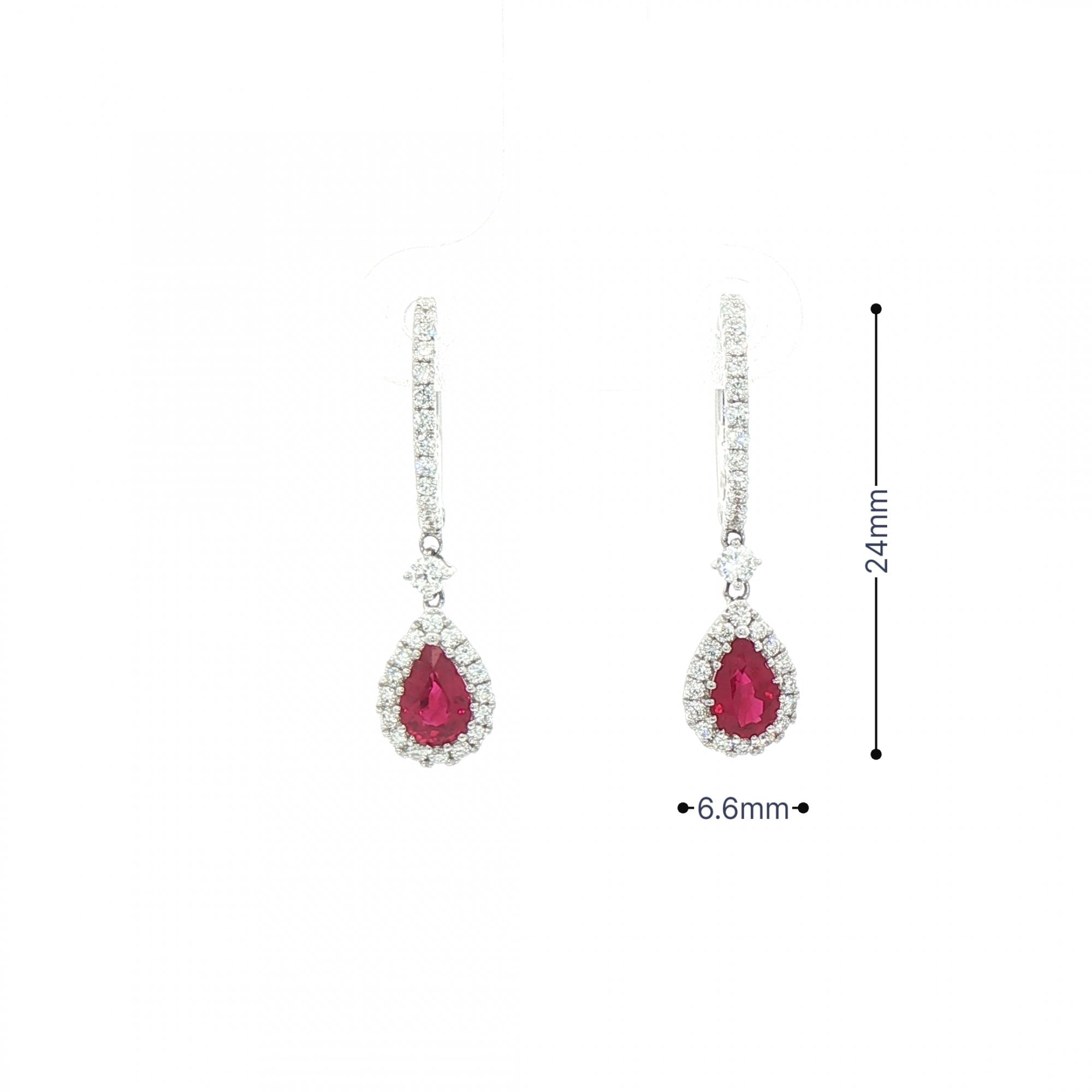 0.95ct Ruby and 0.50ct Natural Diamond Pear Drop Earring in 18ct White Gold