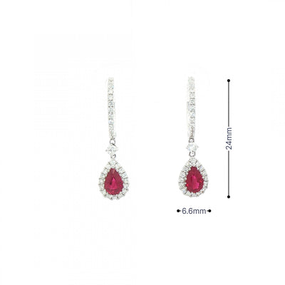0.95ct Ruby and 0.50ct Natural Diamond Pear Drop Earring in 18ct White Gold