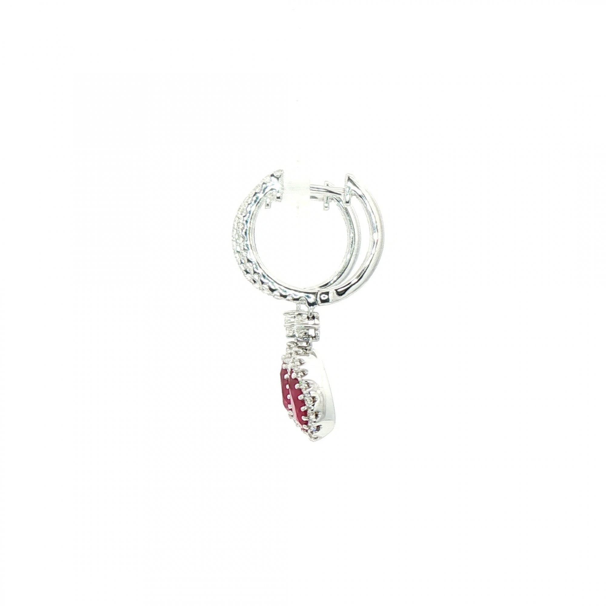 0.95ct Ruby and 0.50ct Natural Diamond Pear Drop Earring in 18ct White Gold