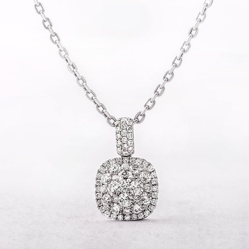0.96ct Cushion Shape Natural Diamond Cluster Pendant in 18ct White Gold