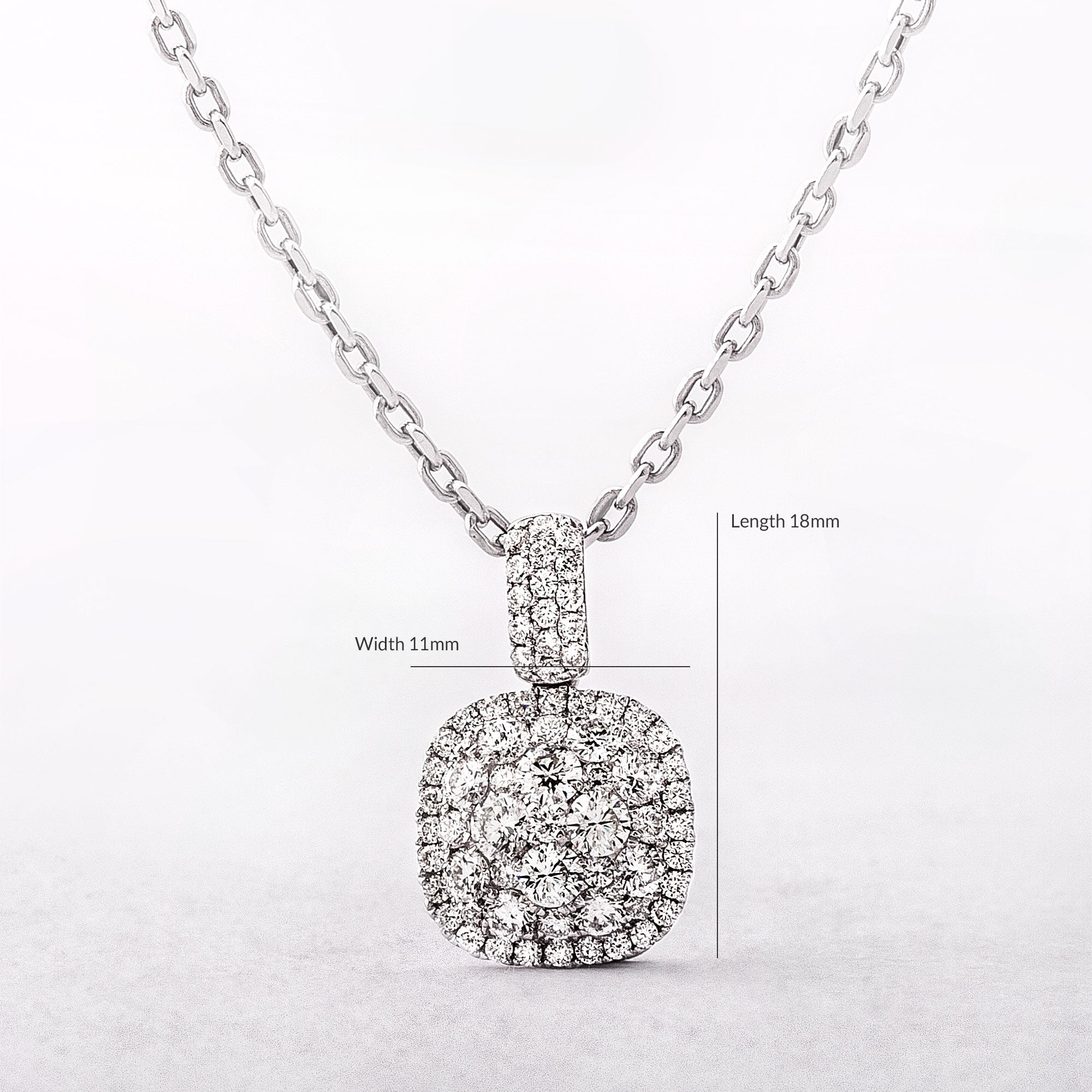 0.96ct Cushion Shape Natural Diamond Cluster Pendant in 18ct White Gold