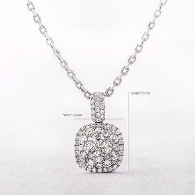 0.96ct Cushion Shape Natural Diamond Cluster Pendant in 18ct White Gold