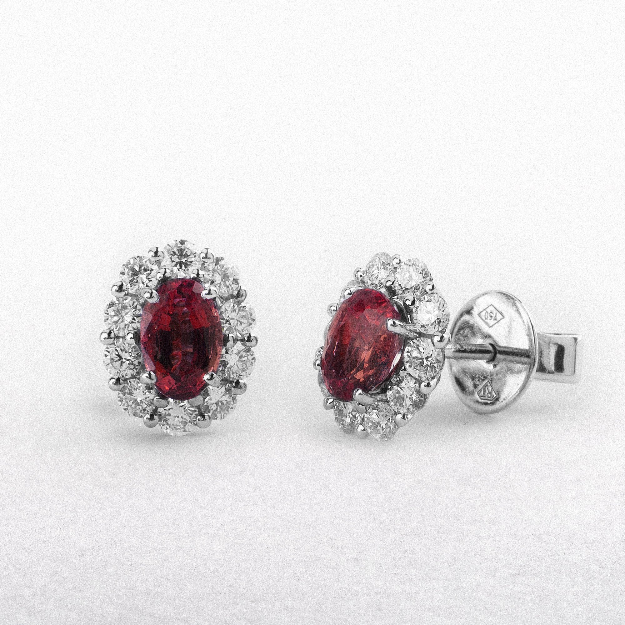 0.97ct Oval Ruby & 0.68ct Natural Diamond Stud Earrings in 18ct White Gold
