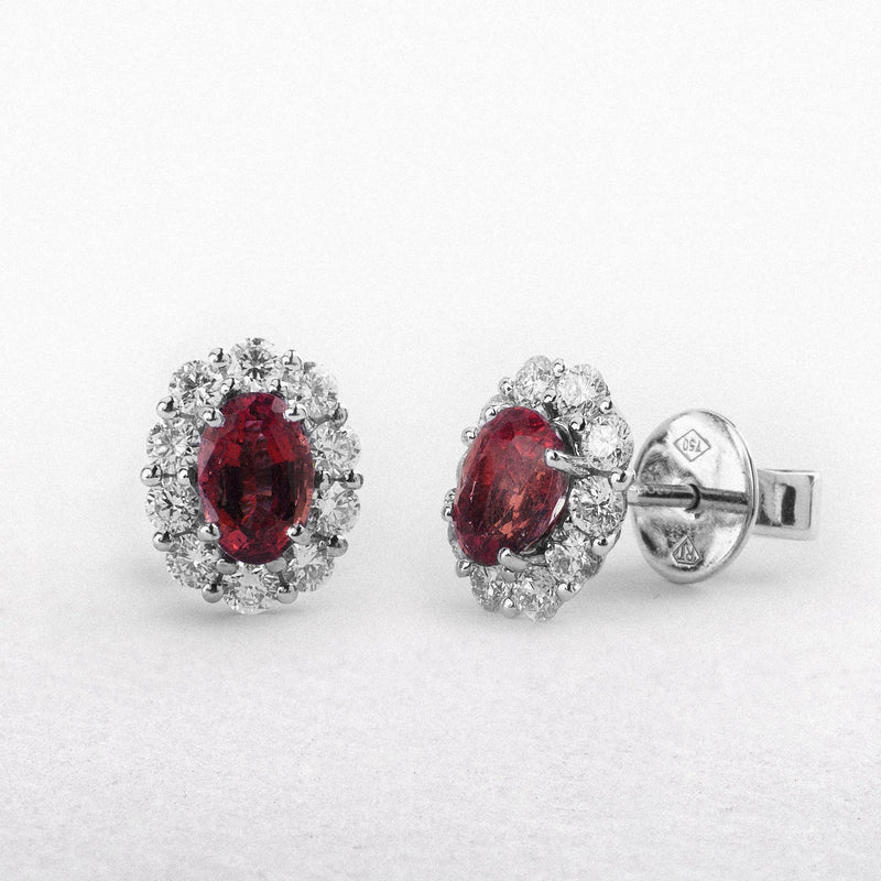 0.97ct Oval Ruby & 0.68ct Natural Diamond Stud Earrings in 18ct White Gold