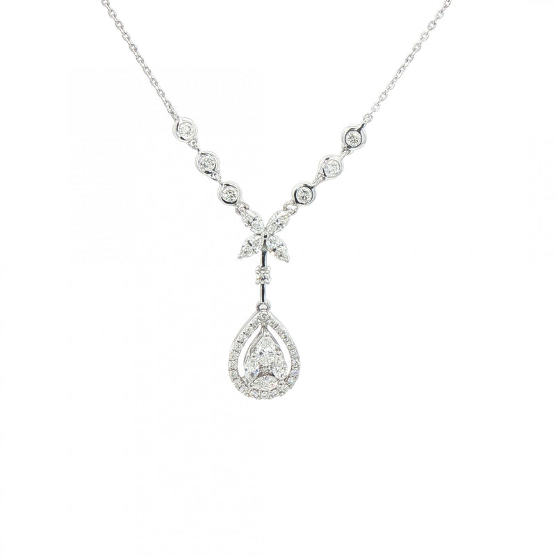 0.97ct Pear Shaped Diamond Drop Pendant in 18ct White Gold Chain