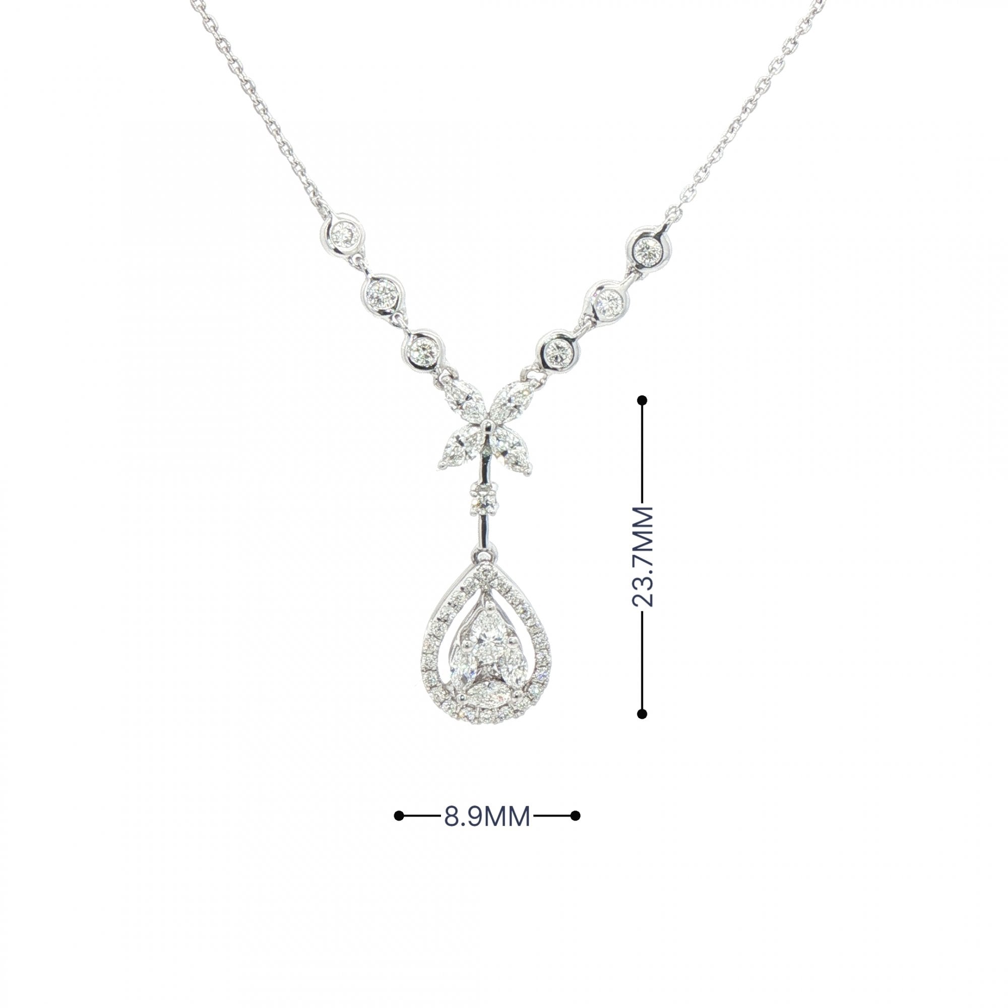 0.97ct Pear Shaped Diamond Drop Pendant in 18ct White Gold Chain