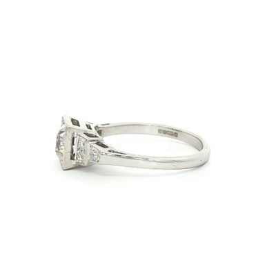 0.99ct Round Cut Natural Diamond Solitaire Ring Set In A Square Antique Setting In 18ct White Gold