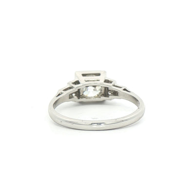0.99ct Round Cut Natural Diamond Solitaire Ring Set In A Square Antique Setting In 18ct White Gold