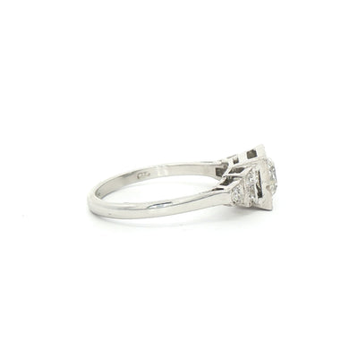 0.99ct Round Cut Natural Diamond Solitaire Ring Set In A Square Antique Setting In 18ct White Gold