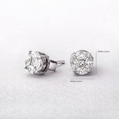 0.Natural Diamond 6.3mm Round Invisible Set Stud Earrings in 18ct White Gold
