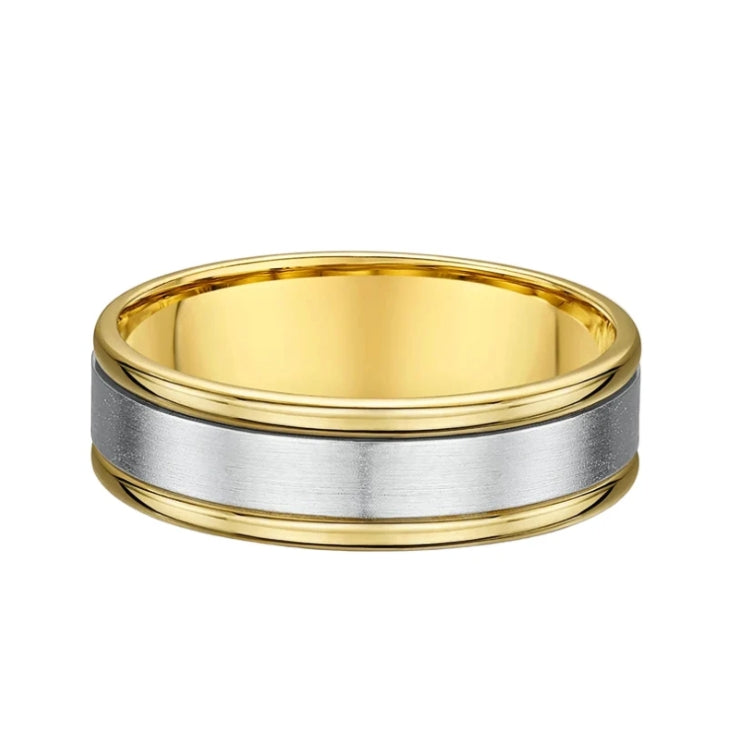6mm Two Tone Gents White Gold Centre & Yellow Gold Edge Wedding Band In 18ct Gold