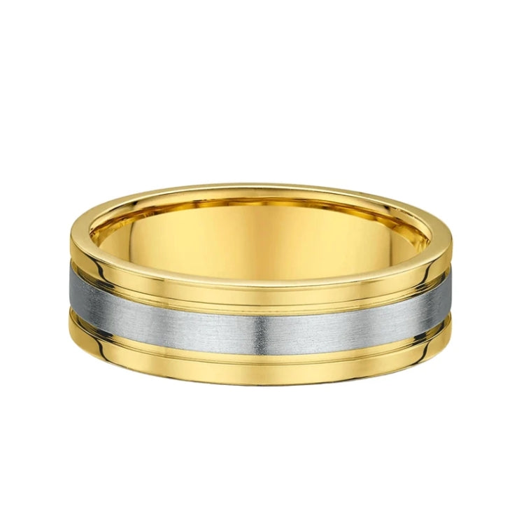 6mm Two Tone Gents White Gold Centre & Yellow Gold Edge Wedding Band In 18ct Gold