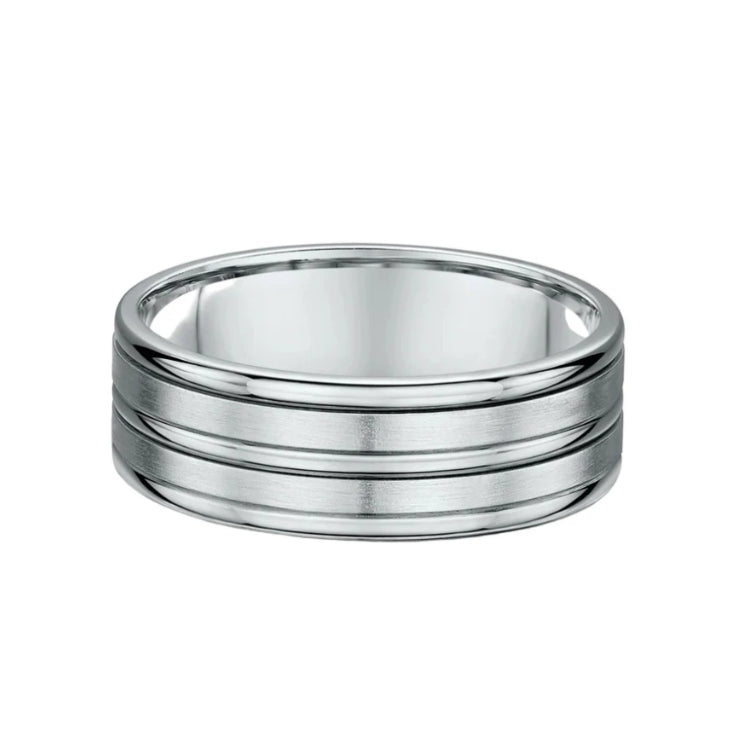 8mm Gents Satin & Polished 5 Row Fancy Wedding Band In 18ct White Gold