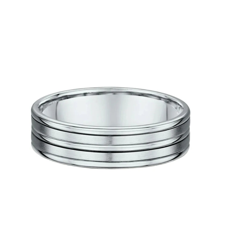 6mm Gents Satin & Polished 5 Row Fancy Wedding Band In 18ct White Gold