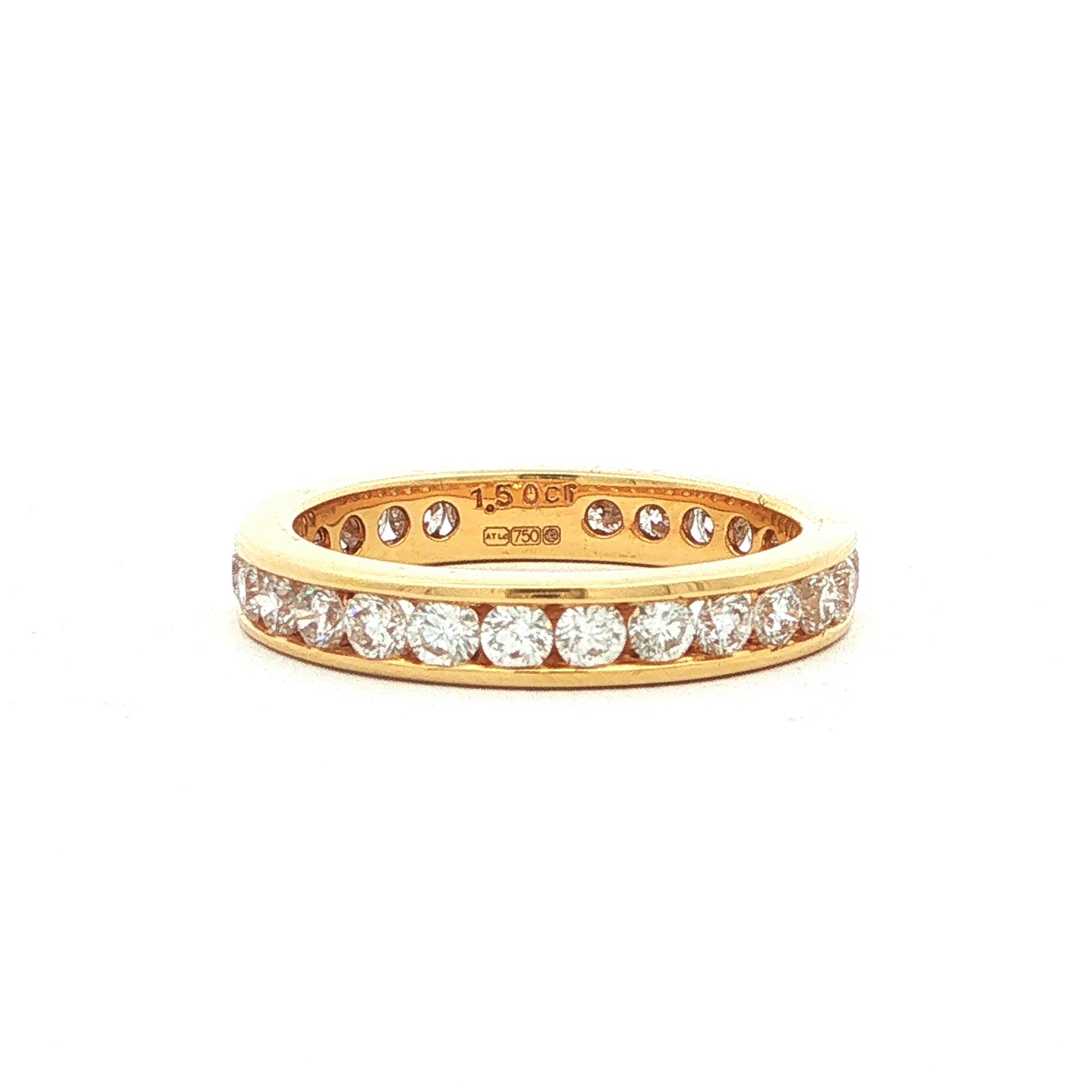 1.50ct Full Natural Diamond Channel Set Wedding Band In 18ct Yellow Gold.