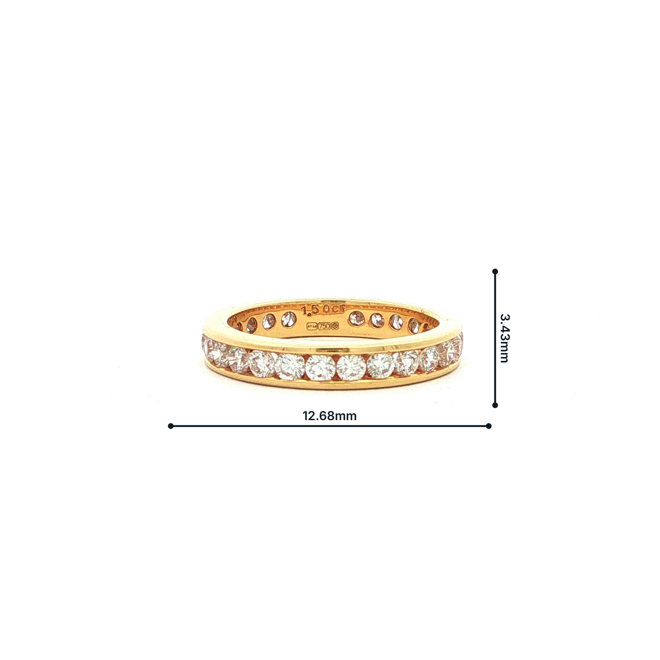 1.50ct Full Natural Diamond Channel Set Wedding Band In 18ct Yellow Gold.