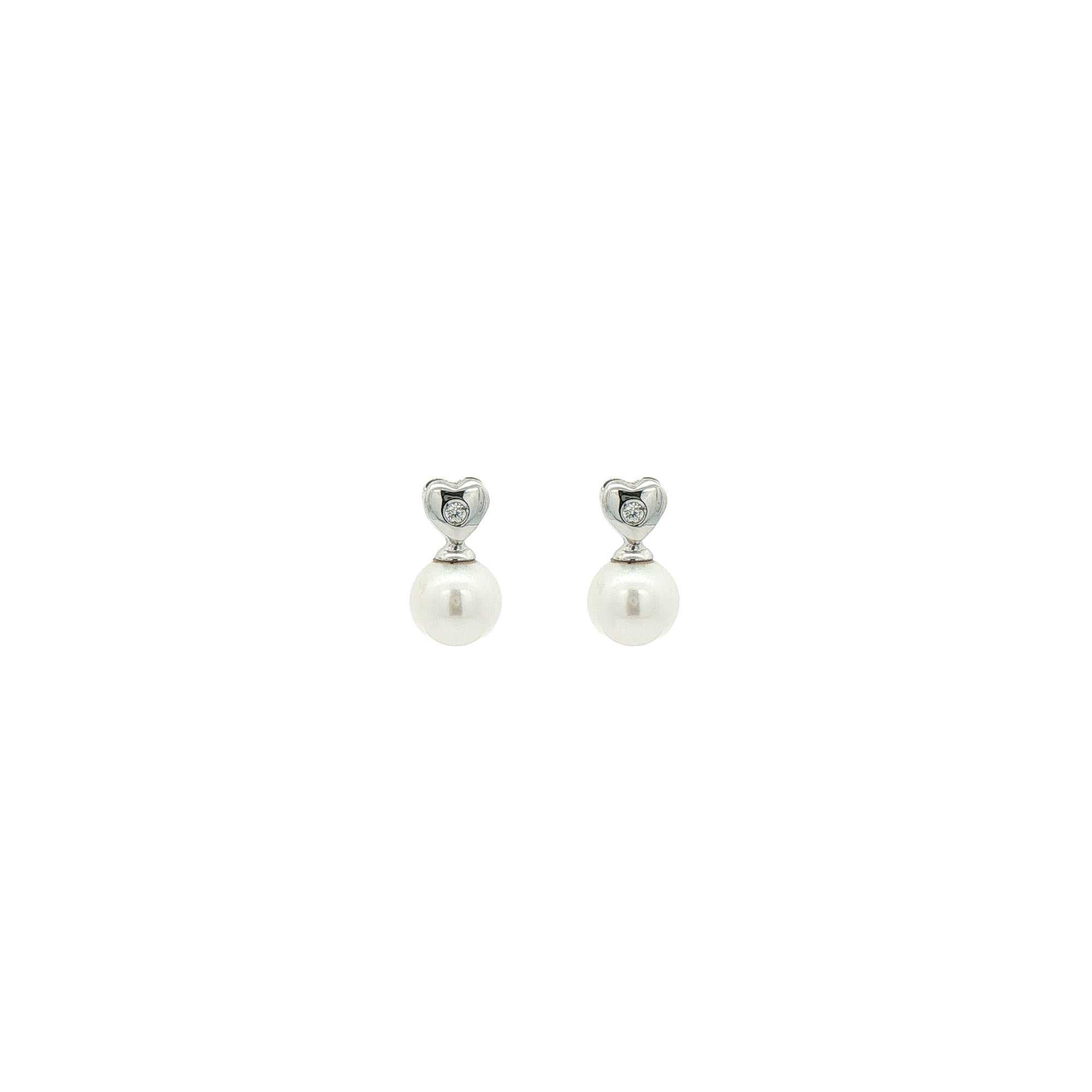 .04ct Natural Diamond & 7mm Preal Drop Earring in 18ct White Gold