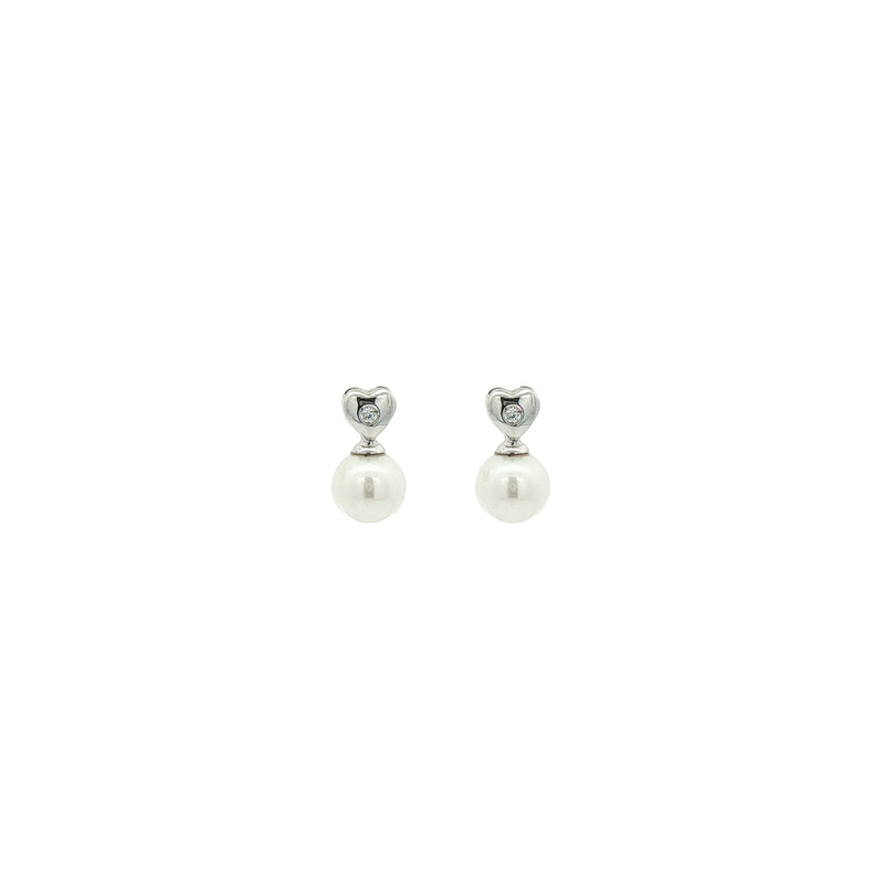 .04ct Natural Diamond & 7mm Preal Drop Earring in 18ct White Gold
