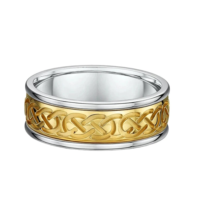 8.5mm Two Tone Gents Celtic Knot Wedding Band In 18ct Gold