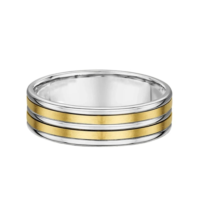6.4mm Two Tone 5 Row Gents Wedding Band In 18ct Gold