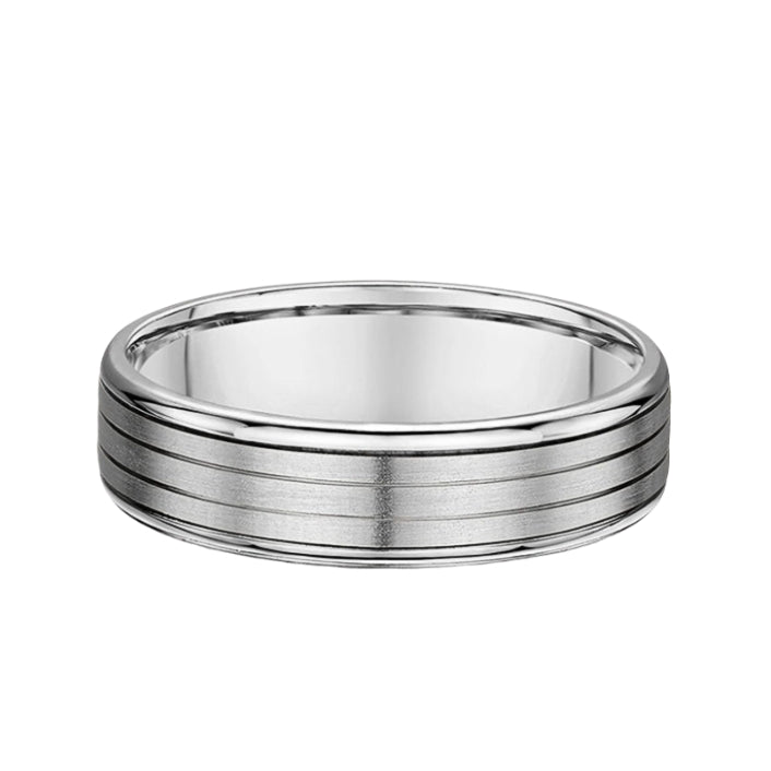 6mm 3 Row Gents Satin & Polish Fancy Wedding Band In 18ct White Gold