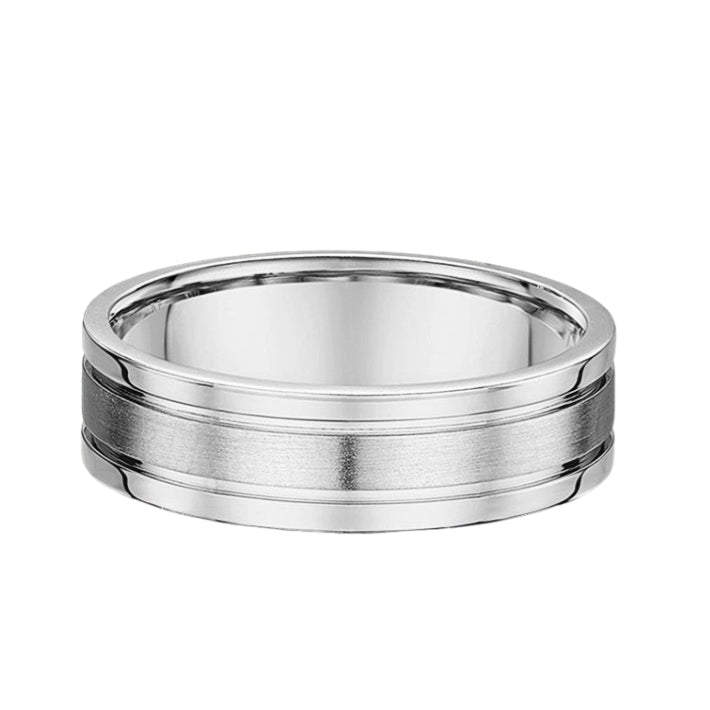 Gents Satin Centre & Polished Edge Fancy Wedding Band In 18ct White Gold