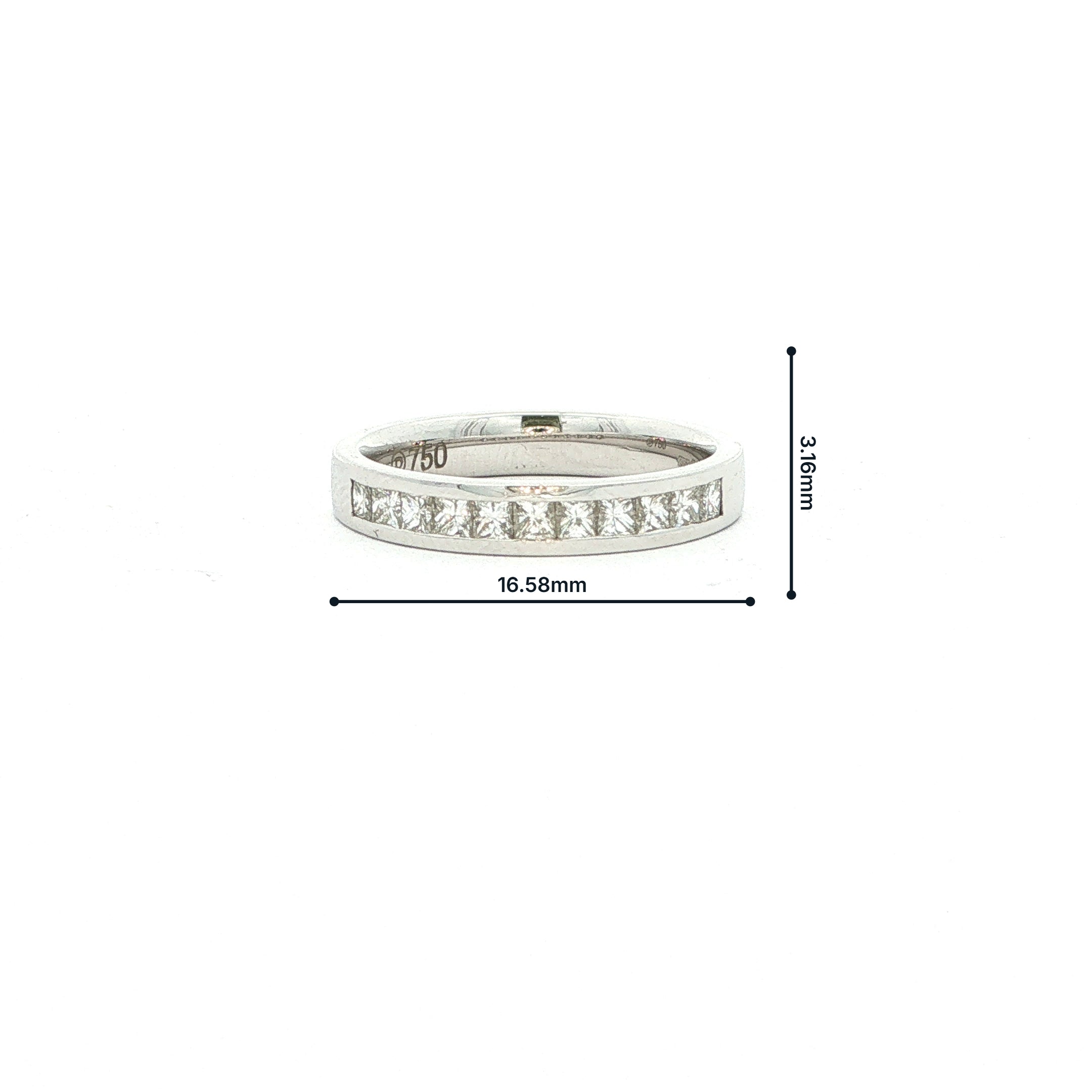 0.57ct Princess-Cut Channel Set Natural Diamond Wedding Band In 18ct White Gold