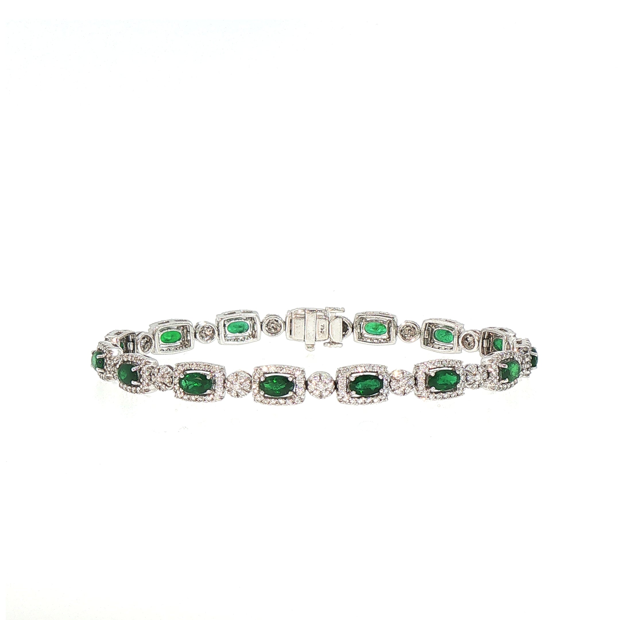 18ct White Gold Emerald and Natural Diamond Tennis Bracelet