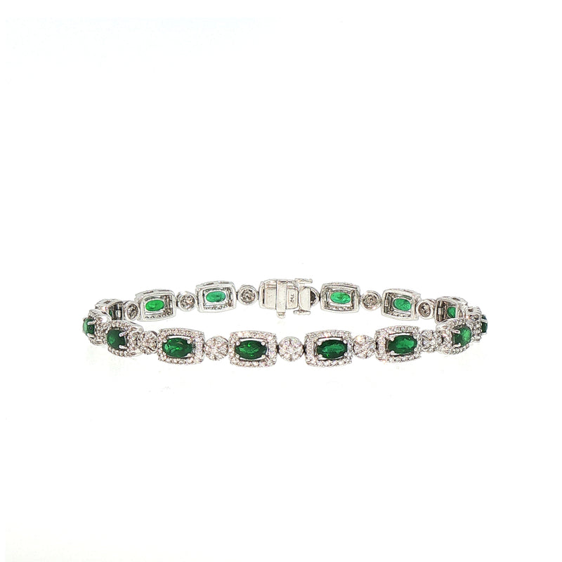 18ct White Gold Emerald and Natural Diamond Tennis Bracelet