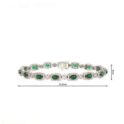 18ct White Gold Emerald and Natural Diamond Tennis Bracelet