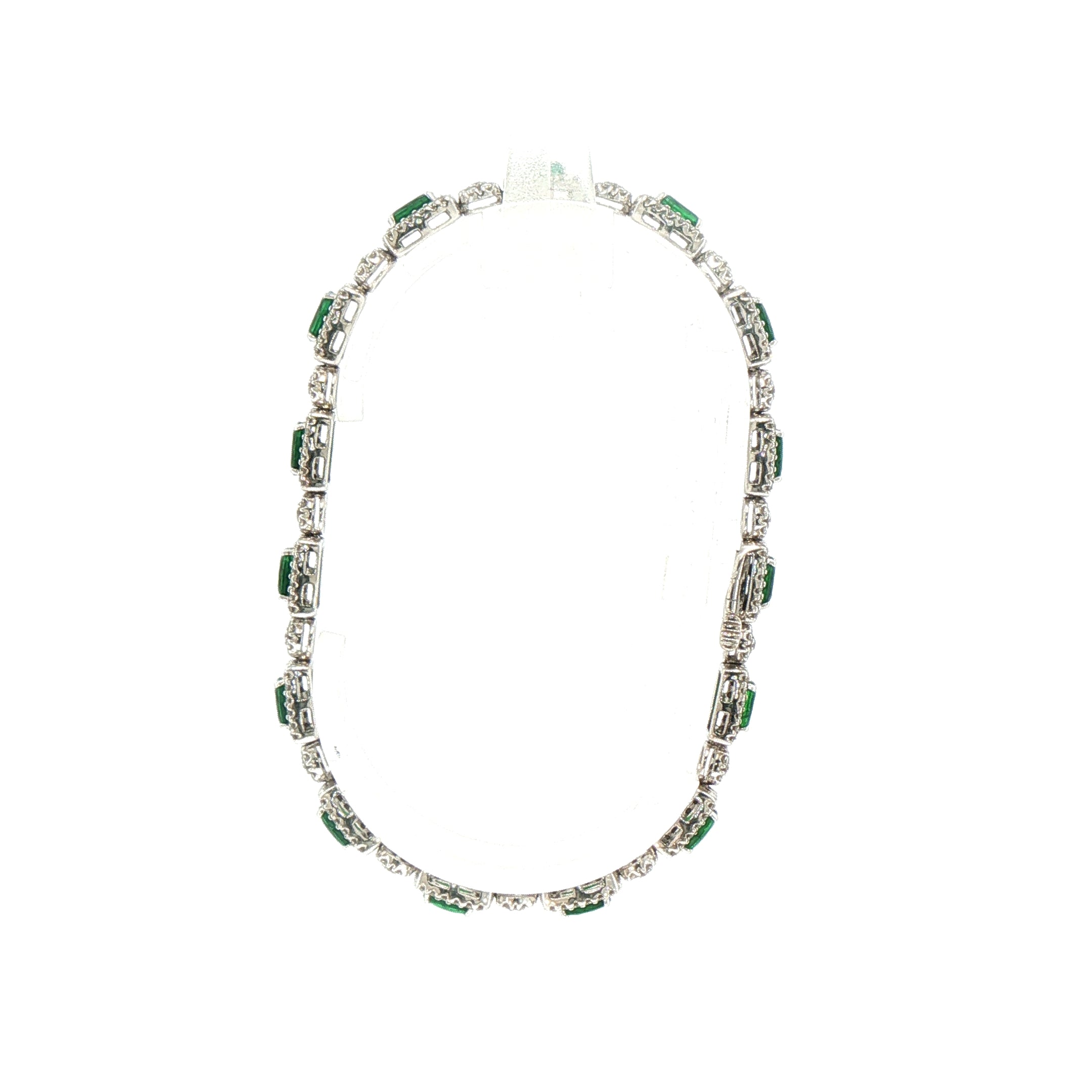 18ct White Gold Emerald and Natural Diamond Tennis Bracelet