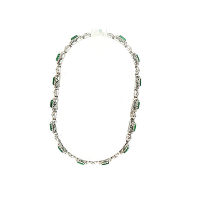 18ct White Gold Emerald and Natural Diamond Tennis Bracelet