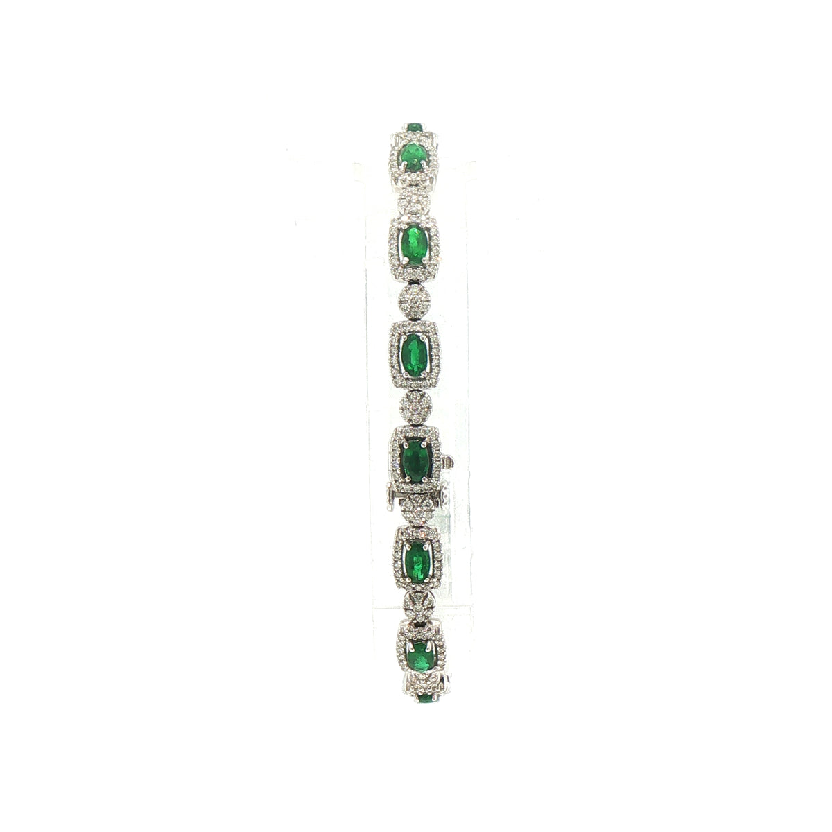 18ct White Gold Emerald and Natural Diamond Tennis Bracelet