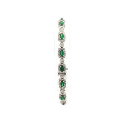 18ct White Gold Emerald and Natural Diamond Tennis Bracelet
