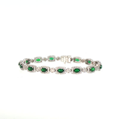 18ct White Gold Emerald and Natural Diamond Tennis Bracelet