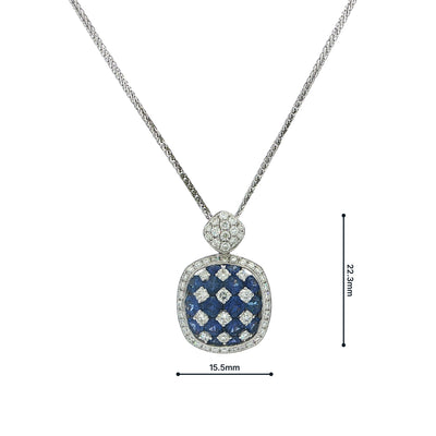 18ct White Gold Royal Blue Sapphire and Natural Diamond Cluster Pendant Necklace
