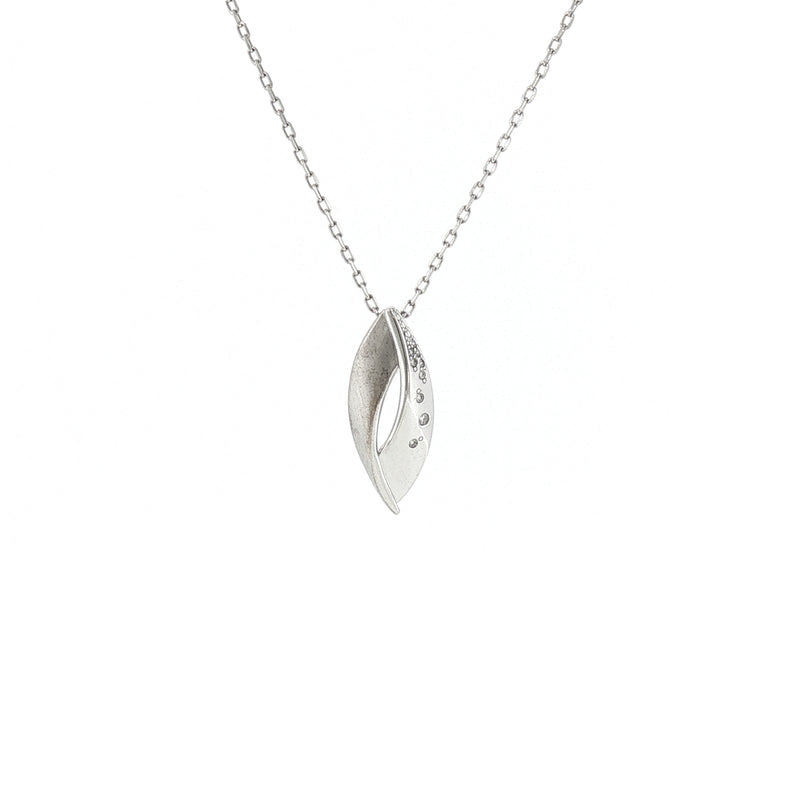 Natural Diamond Leaf Set Pendant in 9ct White Gold