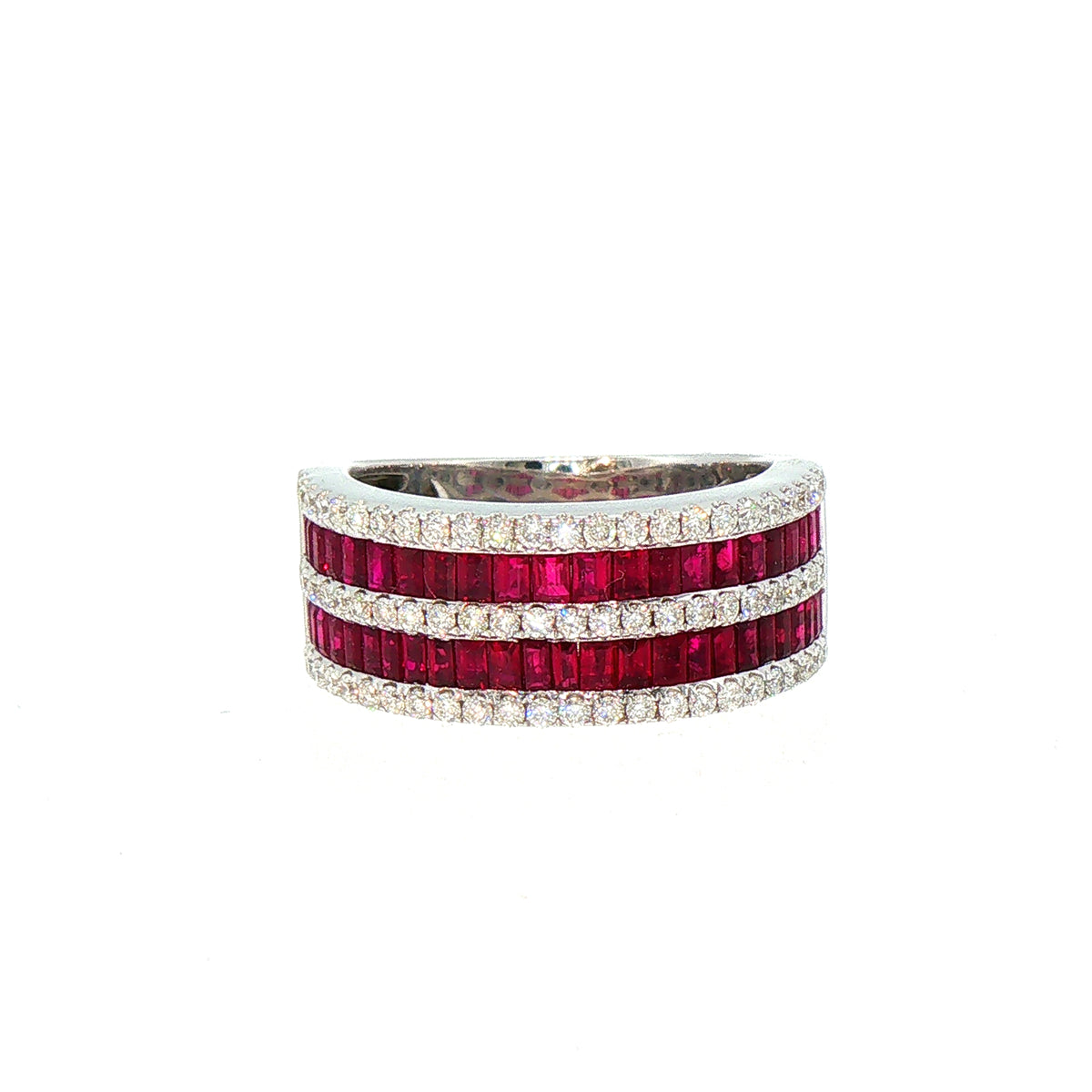 Natural Ruby and Diamond Five Row Dress Ring in 18ct White Gold
