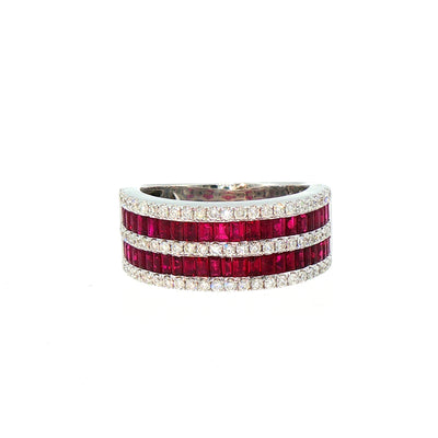 Natural Ruby and Diamond Five Row Dress Ring in 18ct White Gold