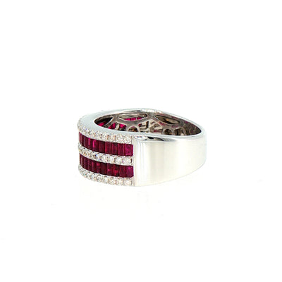 Natural Ruby and Diamond Five Row Dress Ring in 18ct White Gold