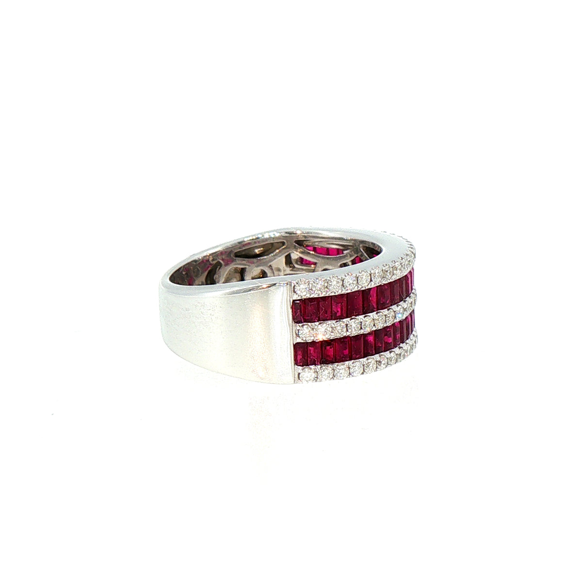 Natural Ruby and Diamond Five Row Dress Ring in 18ct White Gold