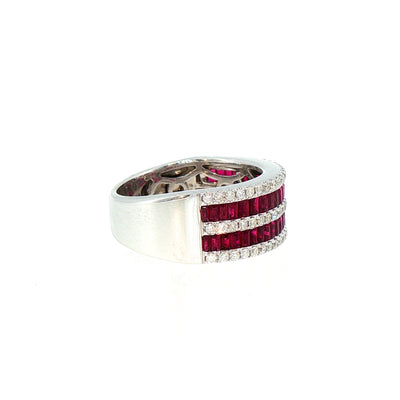 Natural Ruby and Diamond Five Row Dress Ring in 18ct White Gold
