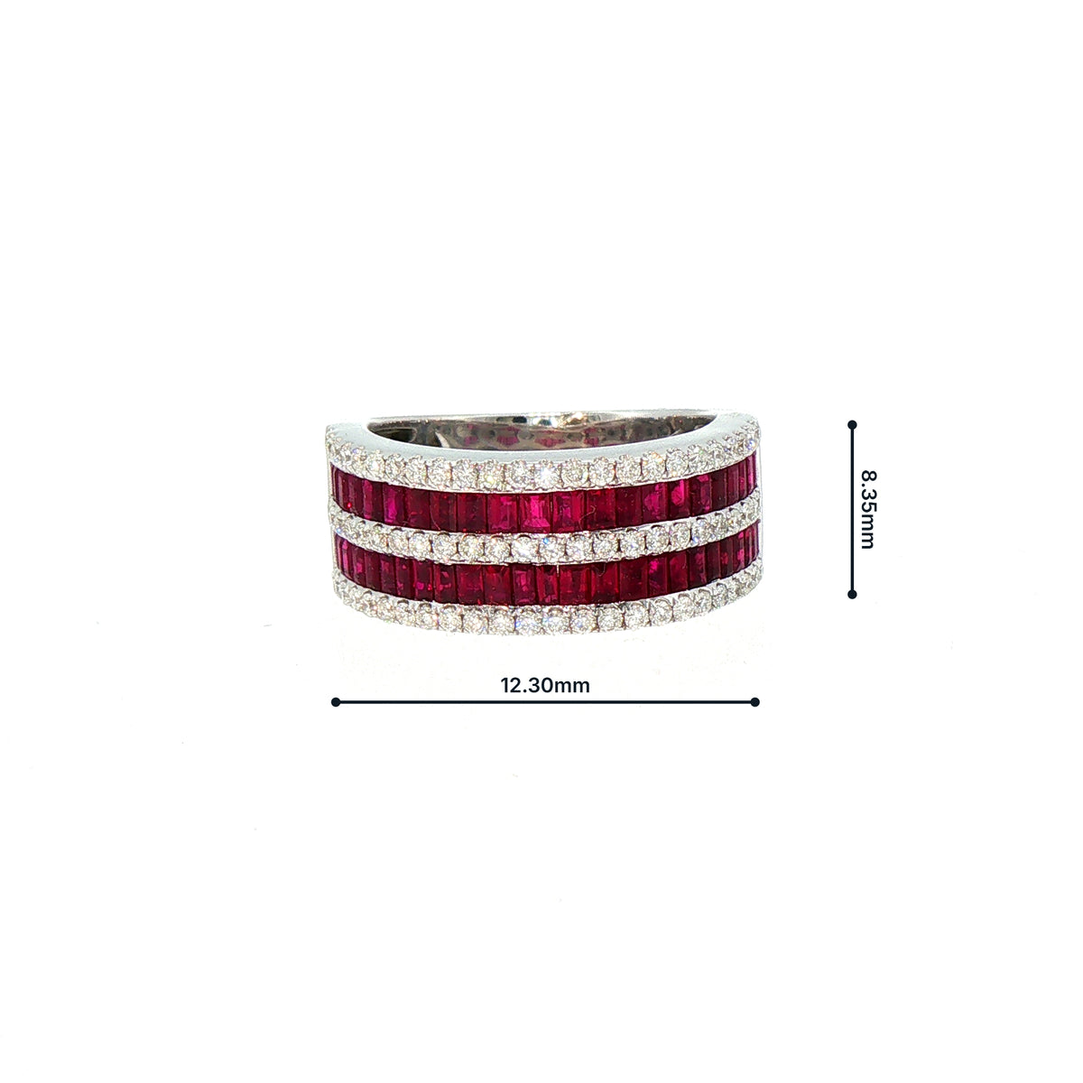 Natural Ruby and Diamond Five Row Dress Ring in 18ct White Gold