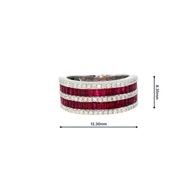 Natural Ruby and Diamond Five Row Dress Ring in 18ct White Gold